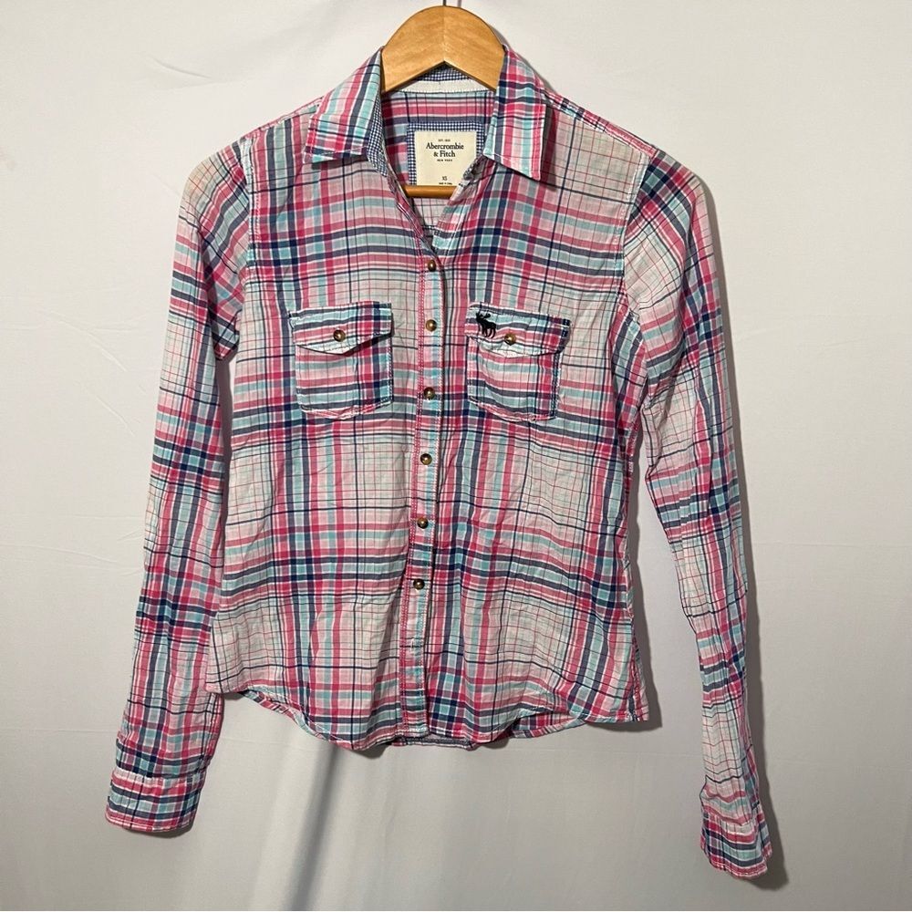 Abercrombie & Fitch Pink & White Plaid Button Up Shirt Size XS